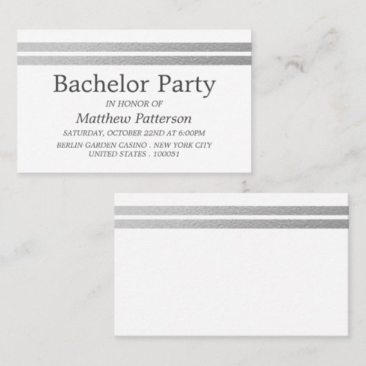 Chic Silver Foil Stripes Bachelor Party Ticket (Vorne/Hinten)
