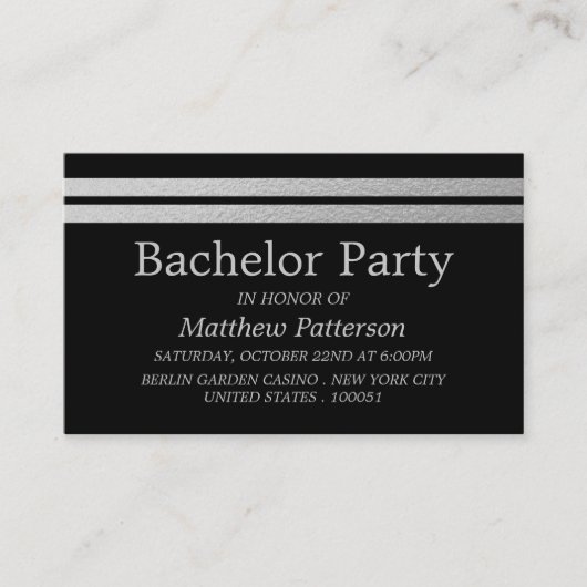 Chic Silver Foil Stripes Bachelor Party Ticket (Vorderseite)