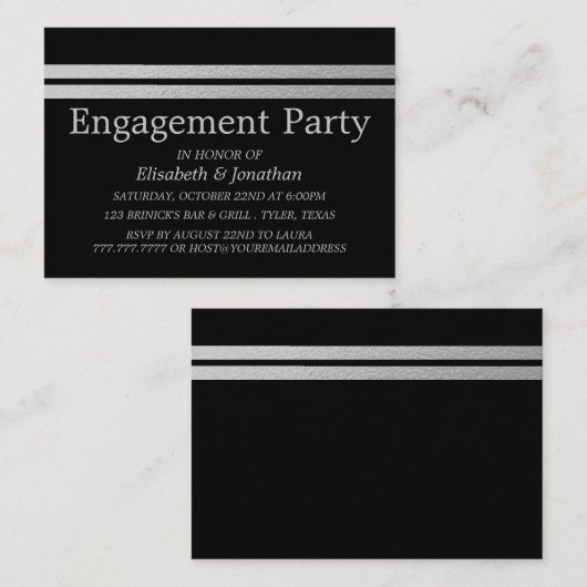 Chic Silver Foil Stripes Engagement Party Ticket (Vorne/Hinten)