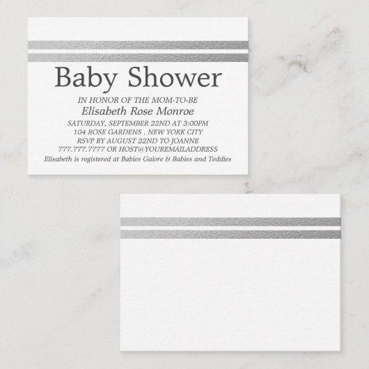 Chic Silver Foil Stripes, White Baby Shooting Tick Visitenkarte (Vorne/Hinten)
