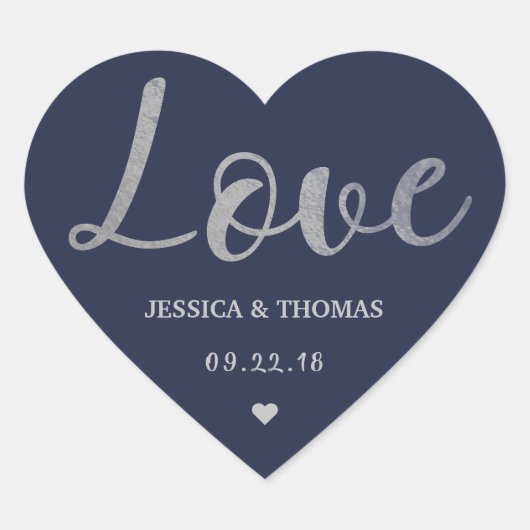Chic Silver Foil Typografy Script Liebe Wedding Herz-Aufkleber (Vorderseite)