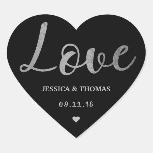 Chic Silver Foil Typografy Script Liebe Wedding Herz-Aufkleber