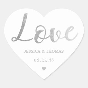 Chic Silver Foil Typografy Script Liebe Wedding Herz-Aufkleber
