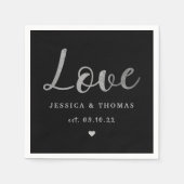 Chic Silver Foil Typografy Script Liebe Wedding Serviette (Vorderseite)