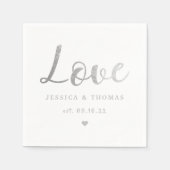 Chic Silver Foil Typografy Script Liebe Wedding Serviette (Vorderseite)