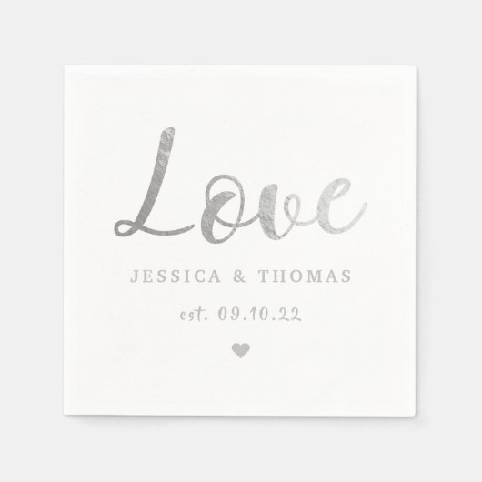 Chic Silver Foil Typografy Script Liebe Wedding Serviette (Vorderseite)