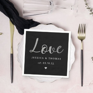 Chic Silver Foil Typografy Script Liebe Wedding Serviette