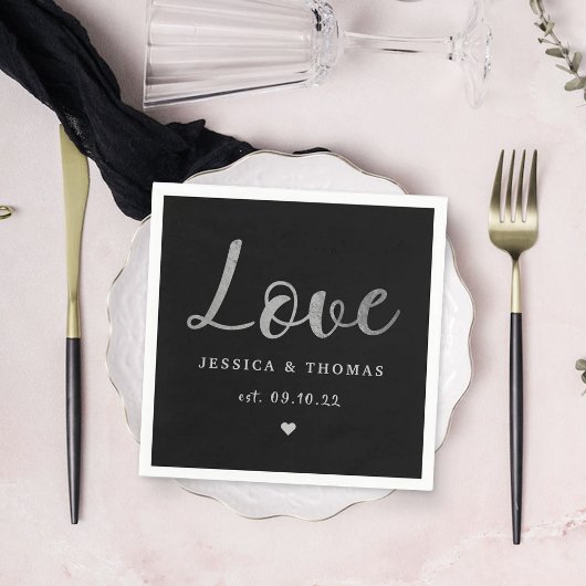 Chic Silver Foil Typografy Script Liebe Wedding Serviette