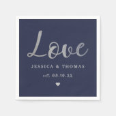 Chic Silver Foil Typografy Script Liebe Wedding Serviette (Vorderseite)
