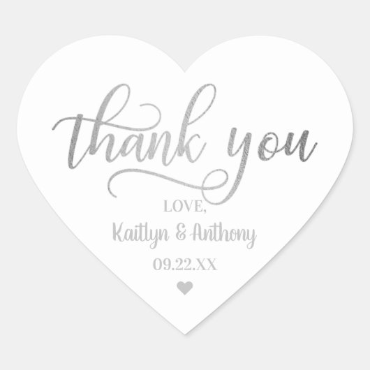 Chic Silver Foil Wedding Vielen Dank Herz-Aufkleber (Vorderseite)