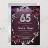 Chic Silver Frame Burgundy Rose 65. Geburtstag Einladung (Vorne/Hinten)