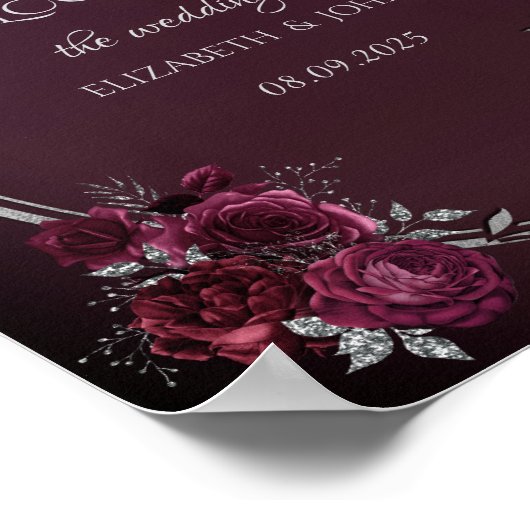 Chic Silver Frame Burgundy Rose Poster (Ecke)