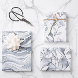 Chic Silver Glam Abstrakt und floraler Geburtstag Geschenkpapier Set