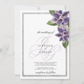 Chic silver glitter purple lavender orchid wedding einladung (Vorderseite)