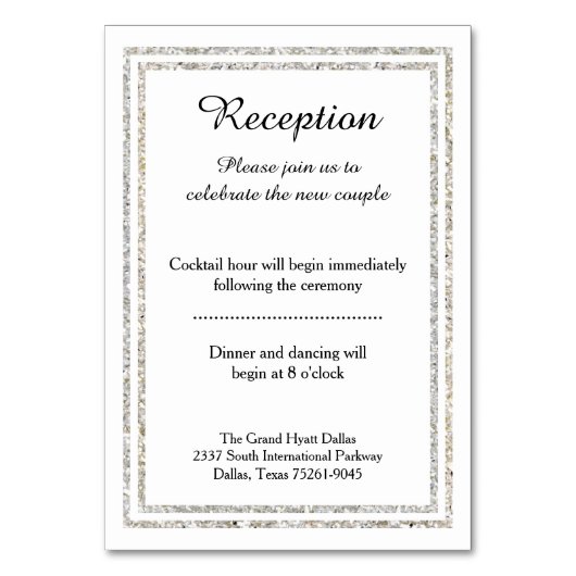 Chic Silver Glittered Trim - Empfang Insert Card Tischnummer (Vorderseite)