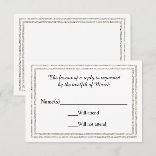 Chic Silver Glittered Trim - RSVP Card Karte (Vorne/Hinten)