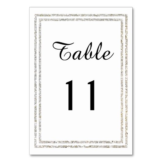 Chic Silver Glittered Trim - Table Card Tischnummer (Vorderseite)