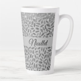 Chic Silver Glittery Feathers Personalisiert Milchtasse