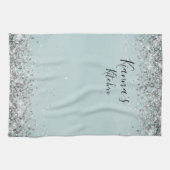 Chic Silver Glittery Personalisiert Geschirrtuch (Horizontal)