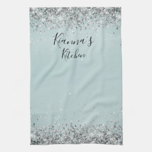 Chic Silver Glittery Personalisiert Geschirrtuch