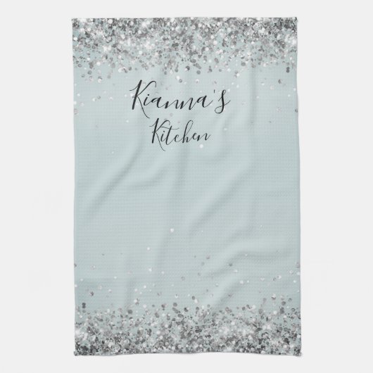 Chic Silver Glittery Personalisiert Geschirrtuch (Vertikal)
