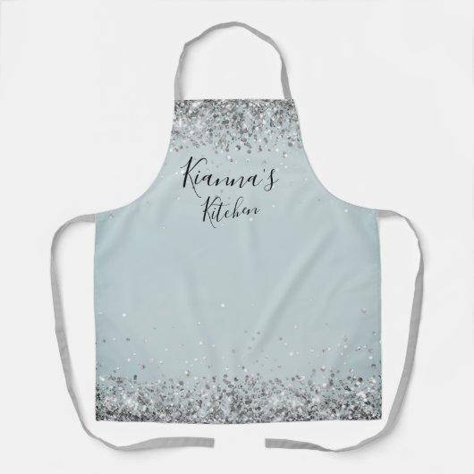 Chic Silver Glittery Personalisiert Schürze (Vorderseite)