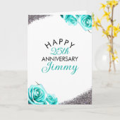 Chic Silver Glitzer Aquamarine Rose Ehemann Jubilä Karte (Gelbe Blume)