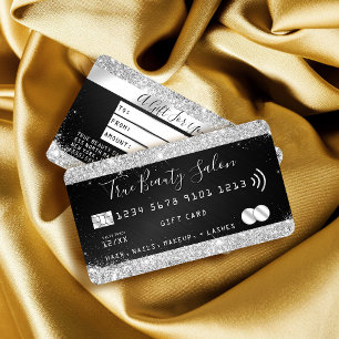 Chic Silver Glitzer Black Metallic Credit Gift Bus Visitenkarte
