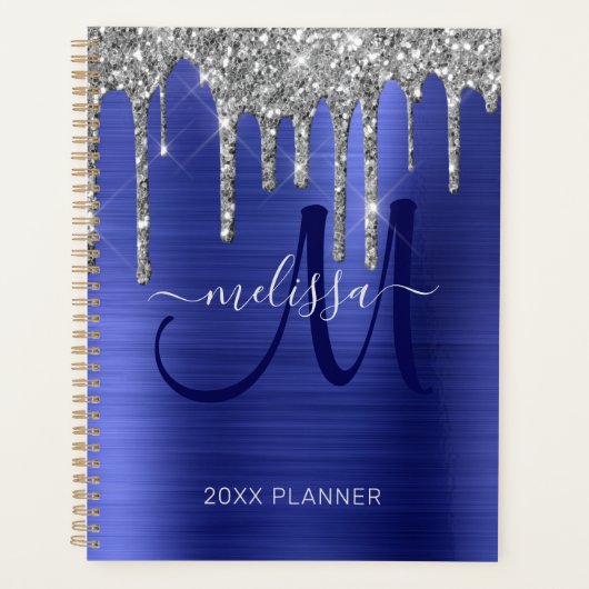 Chic Silver Glitzer Cobalt Blue Brushed Metal 2024 Planer (Vorderseite)