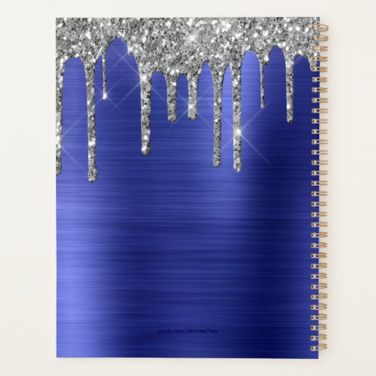 Chic Silver Glitzer Cobalt Blue Brushed Metal 2024 Planer (Rückseite)