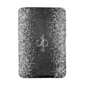 Chic Silver Glitzer Confetti Monogram Black Badematte (Vorderseite Vertikal)