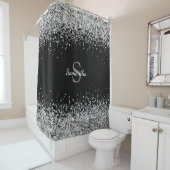 Chic Silver Glitzer Confetti Monogram Black Duschvorhang (Beispiel)
