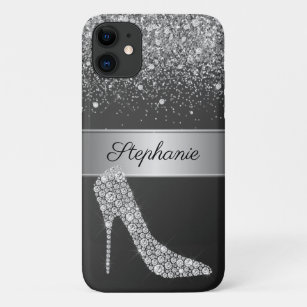 Chic Silver Glitzer Diamond High Heel Shoe Name Case-Mate iPhone Hülle