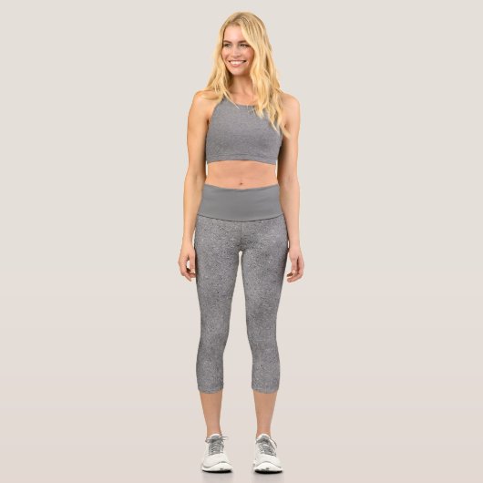 Chic Silver Glitzer Foil Sparkone Capri Leggings (Vorderseite)