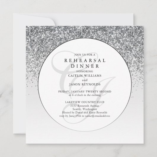 Chic Silver Glitzer Hochzeit Probe Dinner (Vorderseite)