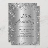 Chic Silver Glitzer Metal 25. Hochzeitstag Einladung (Vorne/Hinten)