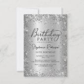 Chic Silver Glitzer Metal Foil 50. Geburtstag Einladung (Vorderseite)