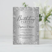 Chic Silver Glitzer Metal Foil 50. Geburtstag Einladung (Stehend Vorderseite)