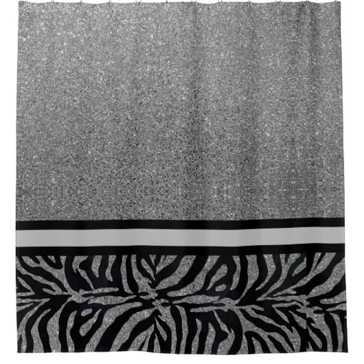 Chic Silver Glitzer mit Black Zebra Border Duschvorhang (Vorderseite)