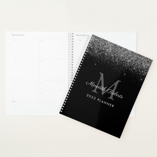 Chic Silver Glitzer Monogram Black 2023 Planer (Anzeige)