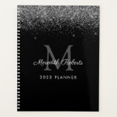 Chic Silver Glitzer Monogram Black 2023 Planer (Vorderseite)