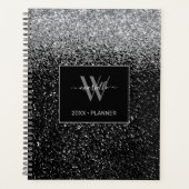 Chic Silver Glitzer Monogram Name 2022 Planner Planer (Vorderseite)