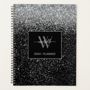 Chic Silver Glitzer Monogram Name 2022 Planner Planer