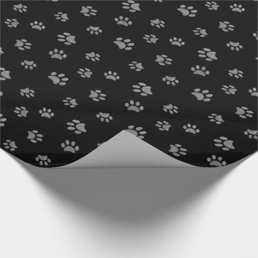 Chic Silver Glitzer Paw Print Pattern Geschenkpapier (Ecke)