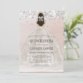 Chic Silver Glitzer Princess Dress Quinceanera Einladung (Stehend Vorderseite)