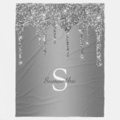 Chic Silver Glitzer Sparkle Tropfens Monogram Name Fleecedecke (Vorderseite)