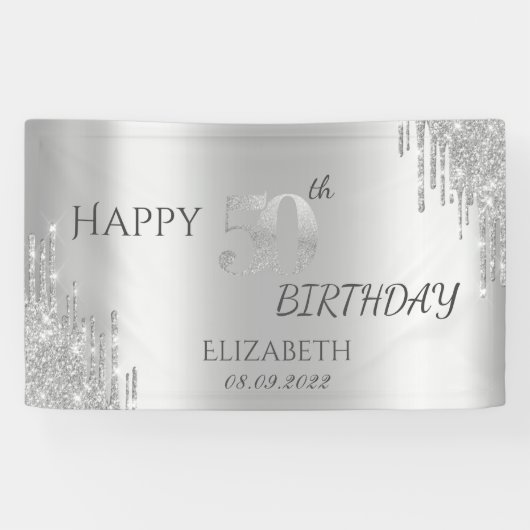 Chic Silver Glitzer Tropfen 50. Geburtstag Banner (Horizontal)
