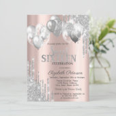 Chic Silver Glitzer Tropfen Balloons Sweet 16 Einladung (Stehend Vorderseite)