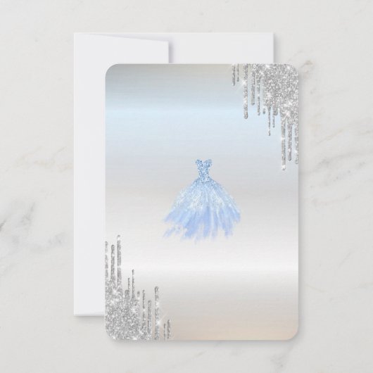 Chic Silver Glitzer Tropfen Blue Dress Sweet 16 UA Einladung (Rückseite)