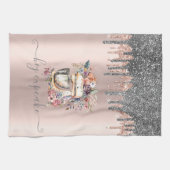 Chic Silver Glitzer Tropfen Blumenmischanlage Rose Geschirrtuch (Horizontal)